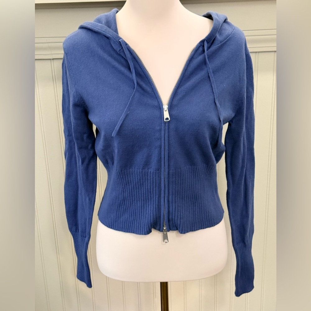 BP for Nordstrom NWT Fitted Hooded Zip-Up Sweater Large Blue Cotton Blend
